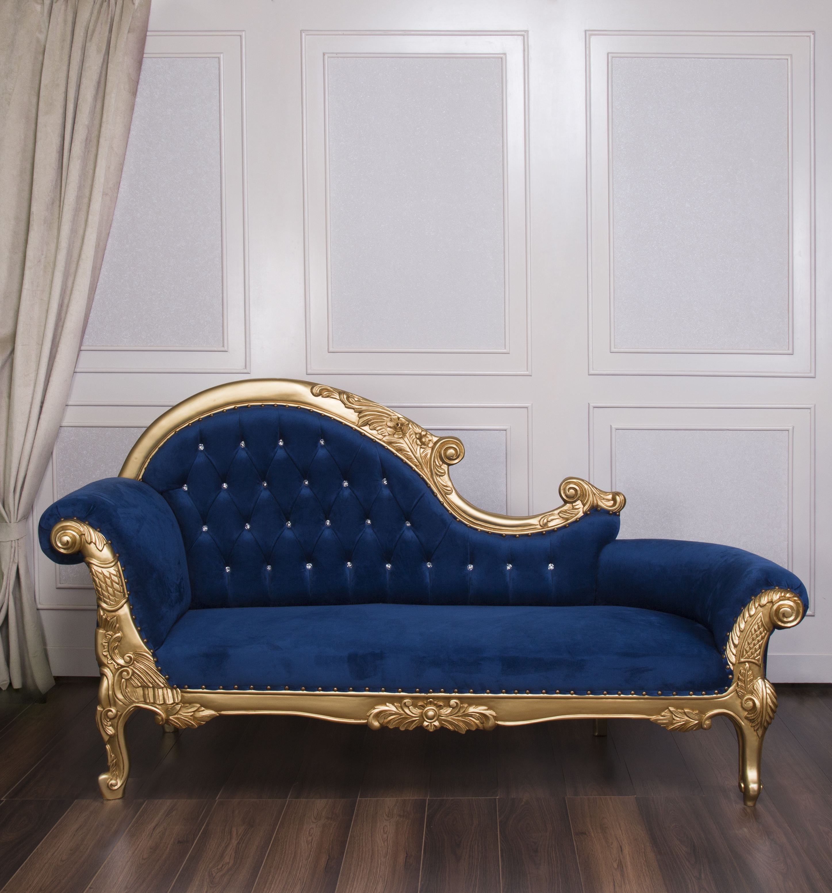 Gold & Royal Blue Suede Nefertiti Chaise Lounge